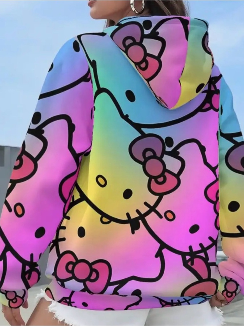 Hello Kitty Rainbow Pastel Gradient Hoodie in Pink, Blue, Yellow